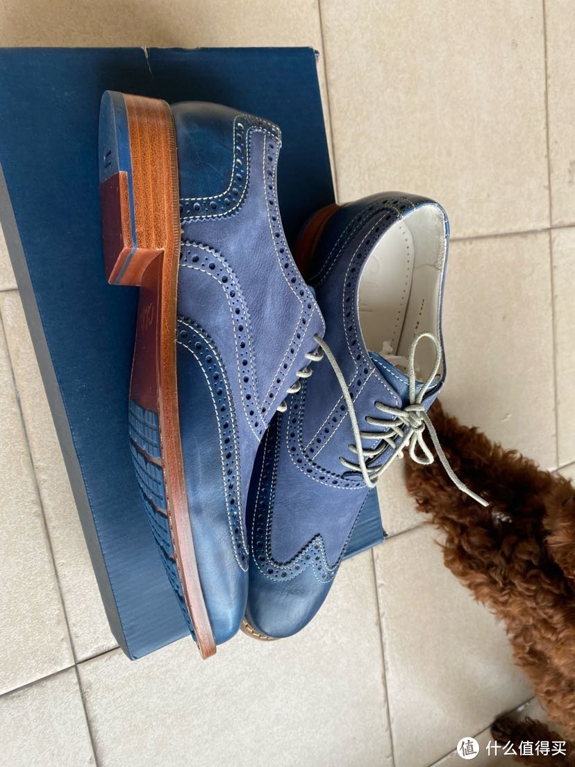 Cole Haan 蓝色牛皮+麂皮 固特异大底牛津鞋