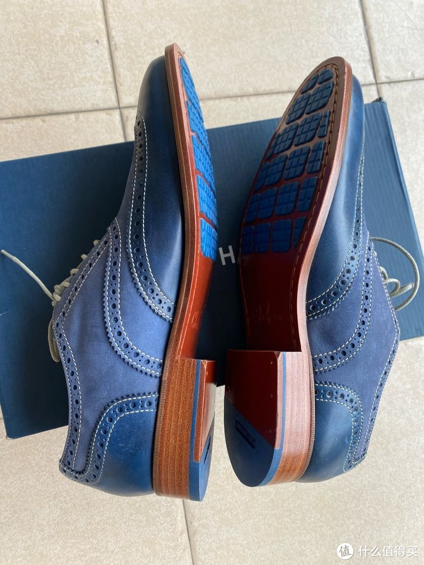 Cole Haan 蓝色牛皮+麂皮 固特异大底牛津鞋