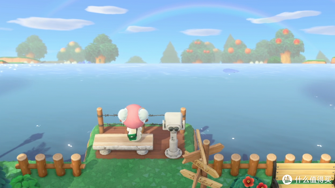 早上的湖面还有彩虹