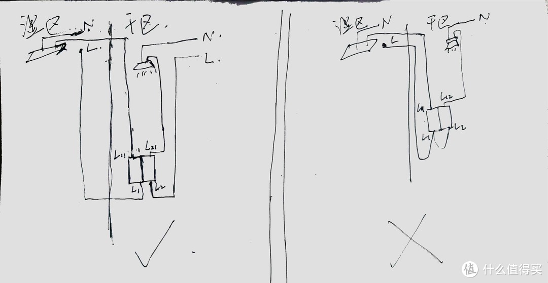 左边是不跳闸接法，右边是跳闸接法。