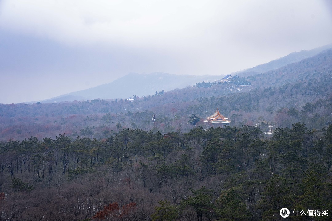 登上灵谷塔，俯瞰紫金山，不过因为季节原因，积雪融化、树木枯零，相信其他季节会更美