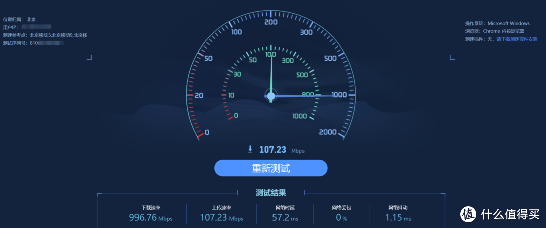 138元月费，开通北京移动千兆宽带+测速数据
