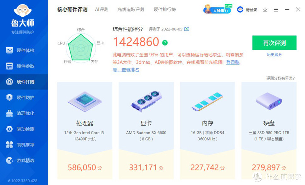 鲁大师测试整机性能142万多分