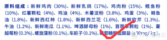 ③前几个都是肉，而且含肉量很高，没有含有谷物，不容易导致猫咪过敏，非常好，成分说明也很清晰透明。