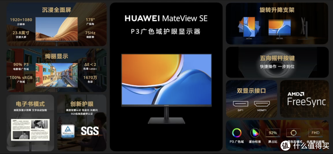 千元内主流显示器新标杆：华为发布23.8英寸P3色域专业色准MateView SE显示器