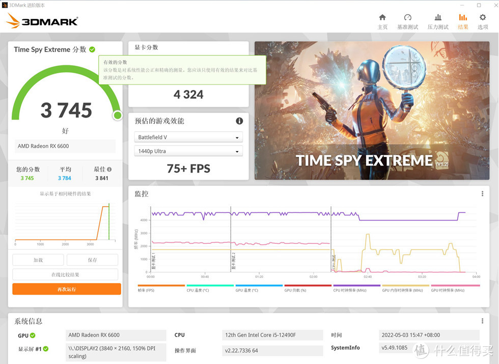 3D MARK TIME SPY EXTREME 测试成绩 3745