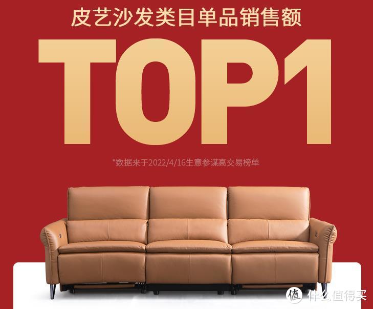 皮艺沙发类目单品销售额TOP1（数据来于2022/4/16生意参谋高交易榜单）
