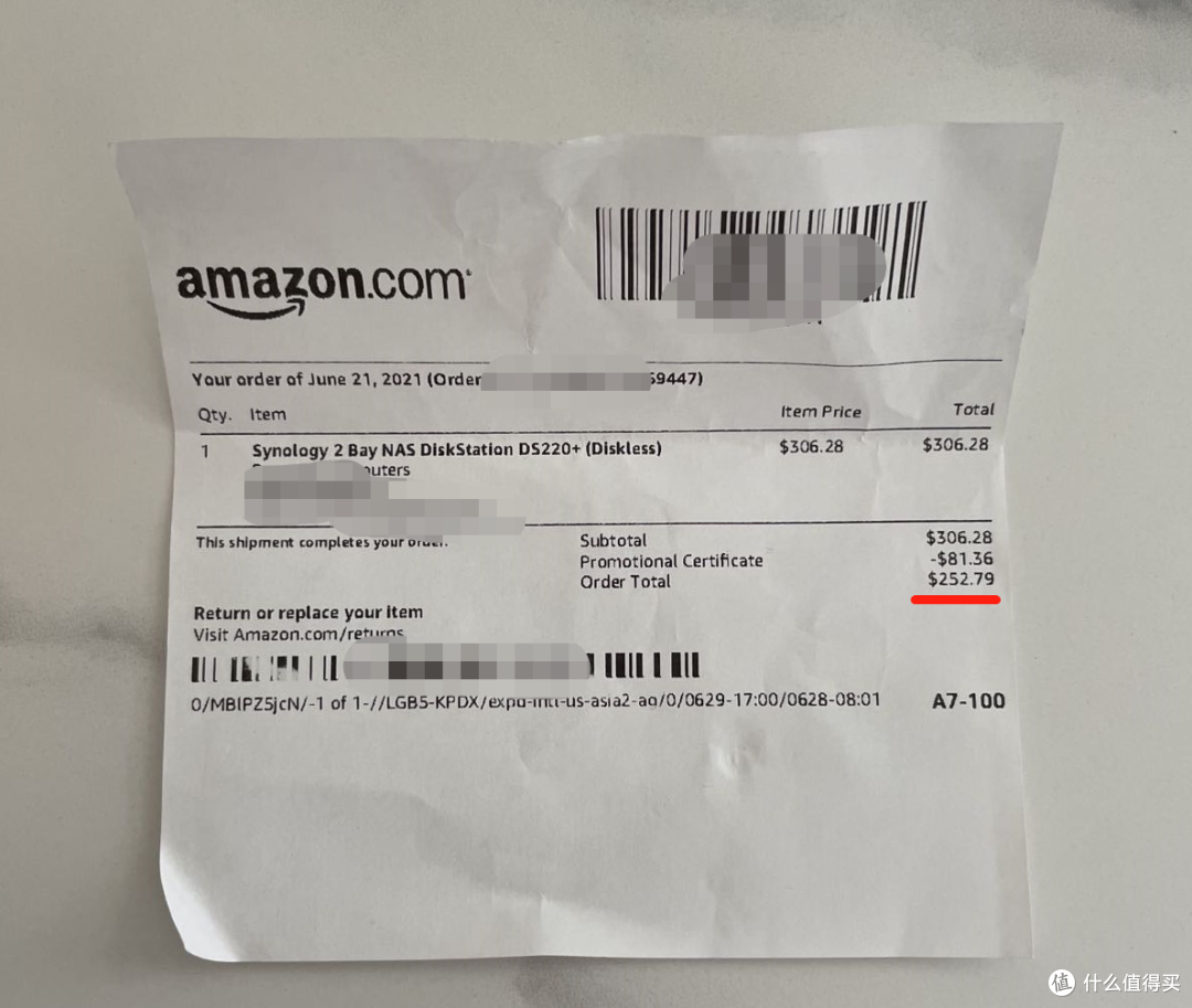 亚马逊收据到手252.79美刀