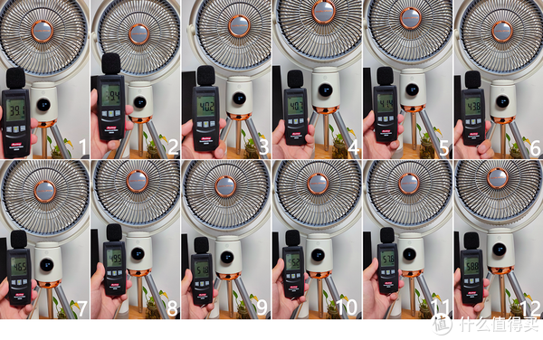 摩飞常规风力12档风力噪声测试（不开风扇室内环境噪声为38.6db（A））