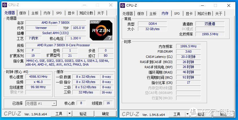 CPUZ截图（4.6G 1.2V+4000MHz DDR4）