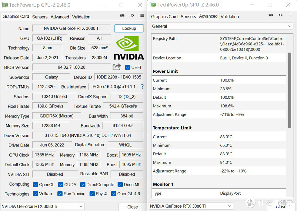 影驰3080TI金属大师OC的GPU-Z