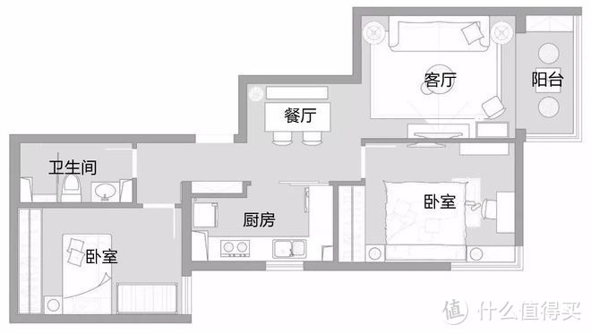 66㎡简约两居室，三口之家的幸福小窝，洗衣机直接塞进厨房里