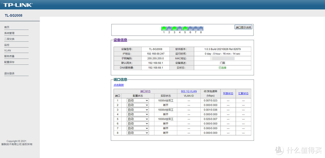 端口隔离限速，网管型交换机：TP-LINK 云交换 TL-SG2008 晒单