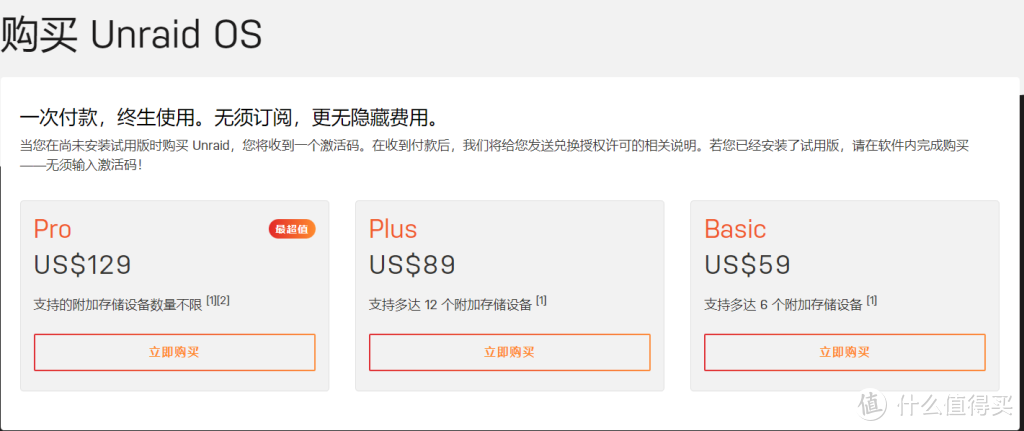 Unraid的付费选项