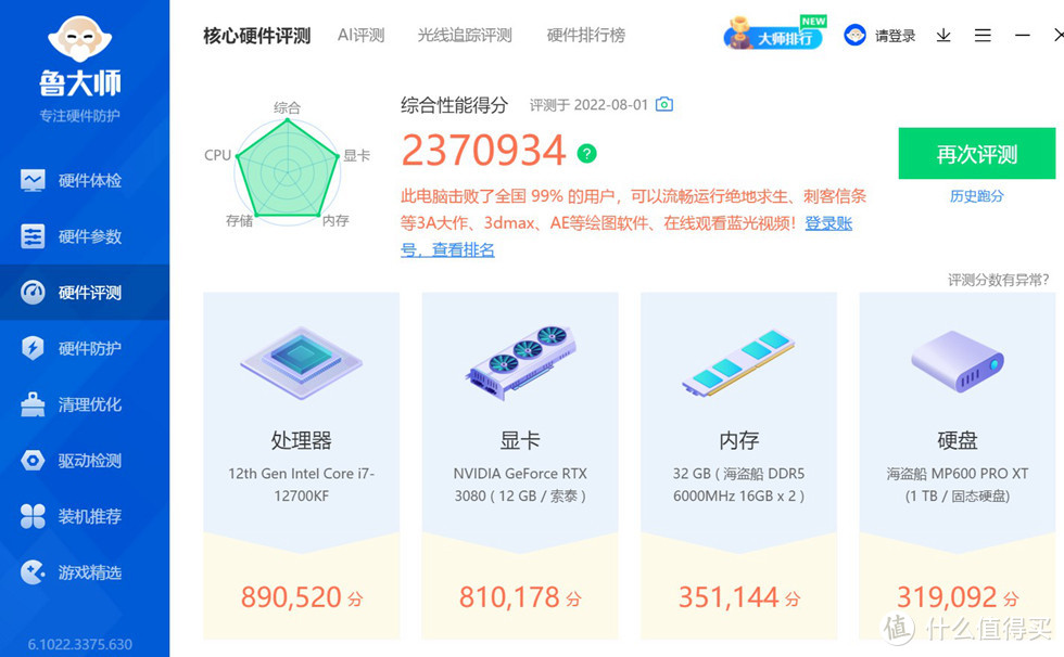 鲁大师测试整机性能237万多分