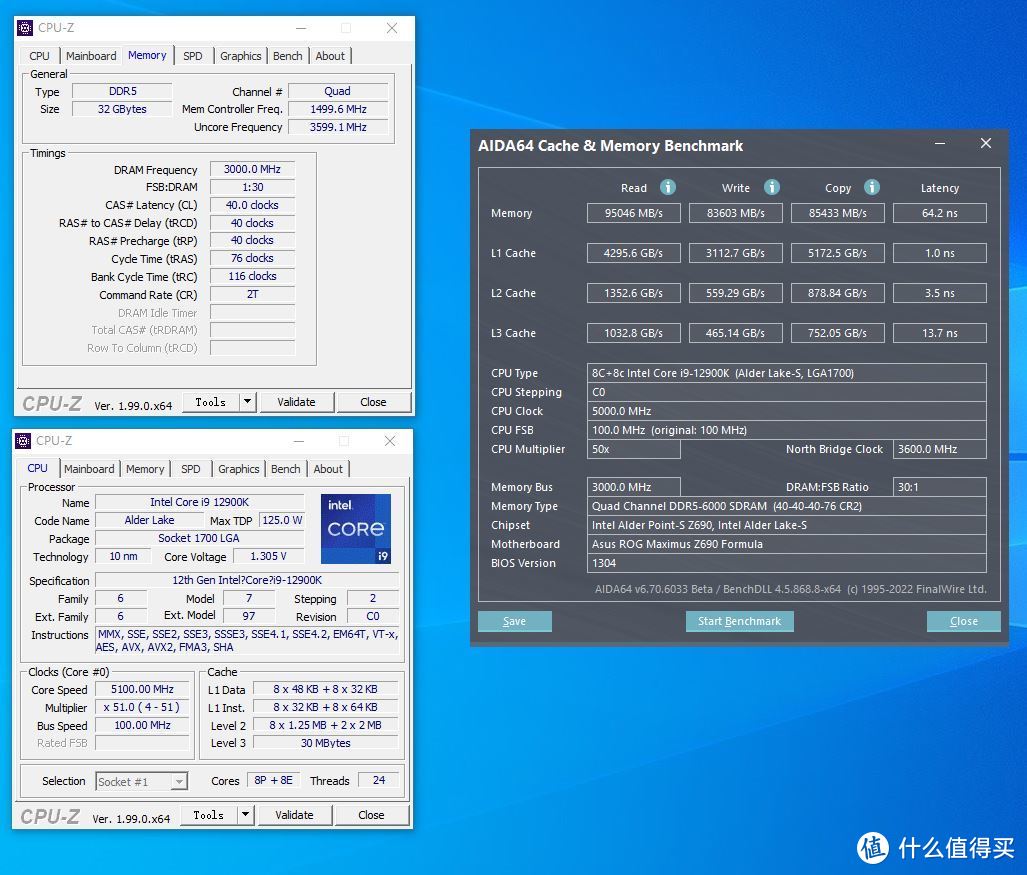 AIDA64内存缓存测试截图（XMP 6000MHz）