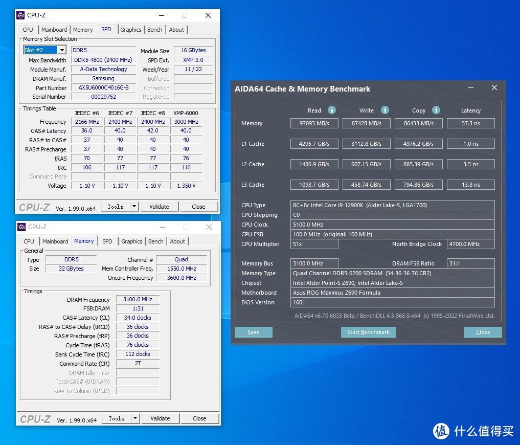 AIDA64内存缓存测试（6200MHz C34）