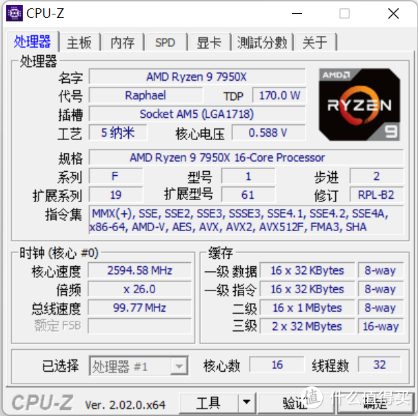 CPU-Z识别到的锐龙9 7950X