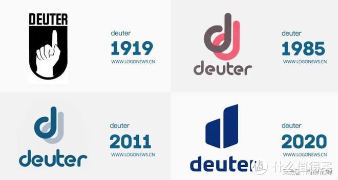 这是多特deuter品牌这么多年logo集合，从1919年至今走过百年了。一点一点技术积累，logo作为见证人