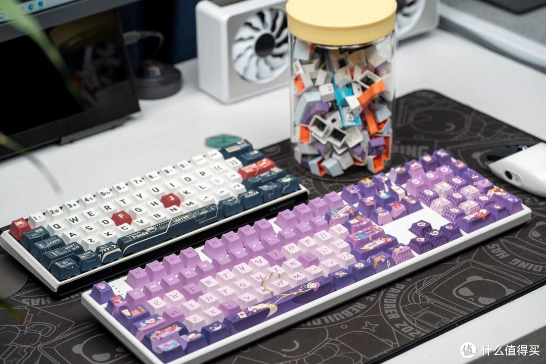 爱丽丝+舰载熊猫主题键帽，机械键盘换新装，低成本更新桌搭方案
