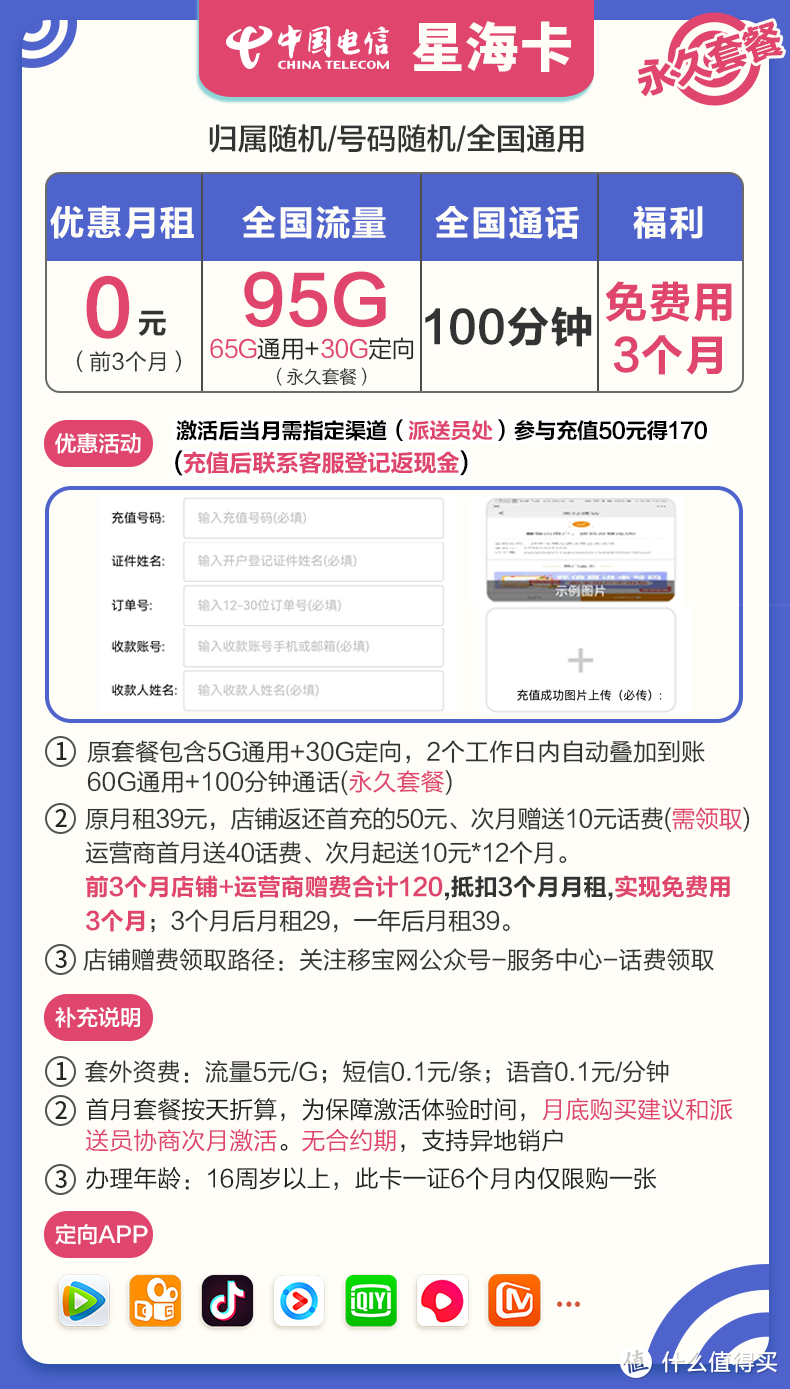 中国电信 手机卡电话流量卡上网卡星卡全国通用4G卡送话费礼品