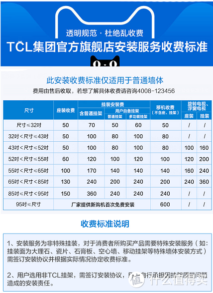 TCL官方安装收费标准