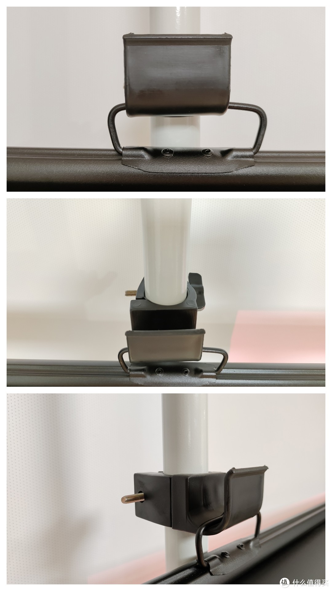 ▲顶天立地杆横杆配件——挂钩，可以完美免打孔安装PS100幕布