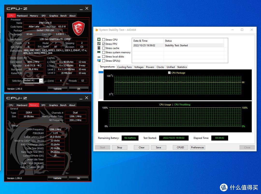 AIDA64单钩FPU烤机3小时34分66度