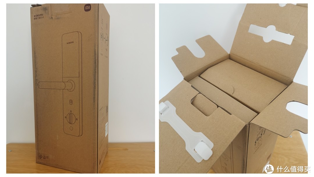 E10的包装保持了小米一贯的简洁风格，牛皮纸盒印有产品外观，简单注明功能和型号。