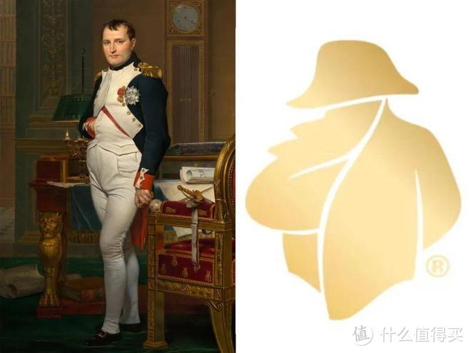左：拿破仑的经典站姿；右：馥华诗干邑的图形商标