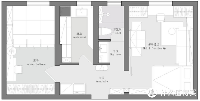 40㎡整改，客厅隔出卧室，实现“三房”功能，满足三代人需求