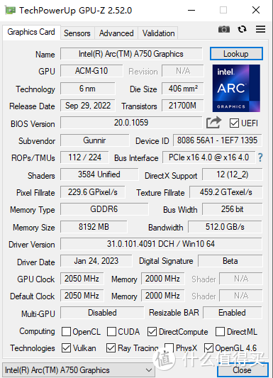 甜品来了：多多1700元的GUNNIR Intel Arc A750 Photon 8G OC显卡