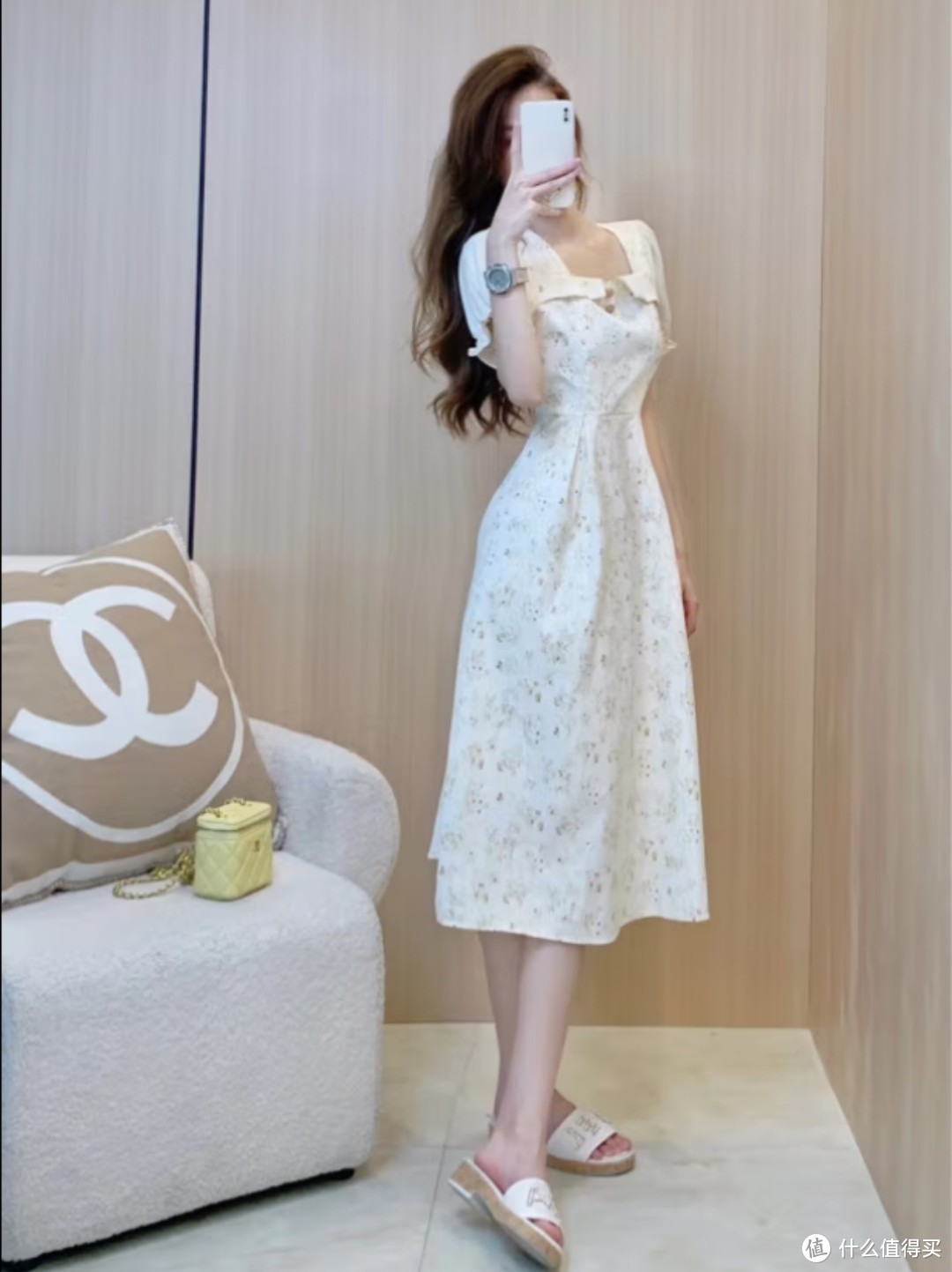 欧迪惠（Oudihui）法式温柔风长裙2023年新款连衣裙春装仙女白色碎花裙子女中长款 白色粉花 S