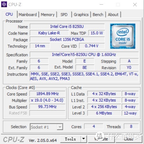 4c8t “15”w tdp的i5 8250u