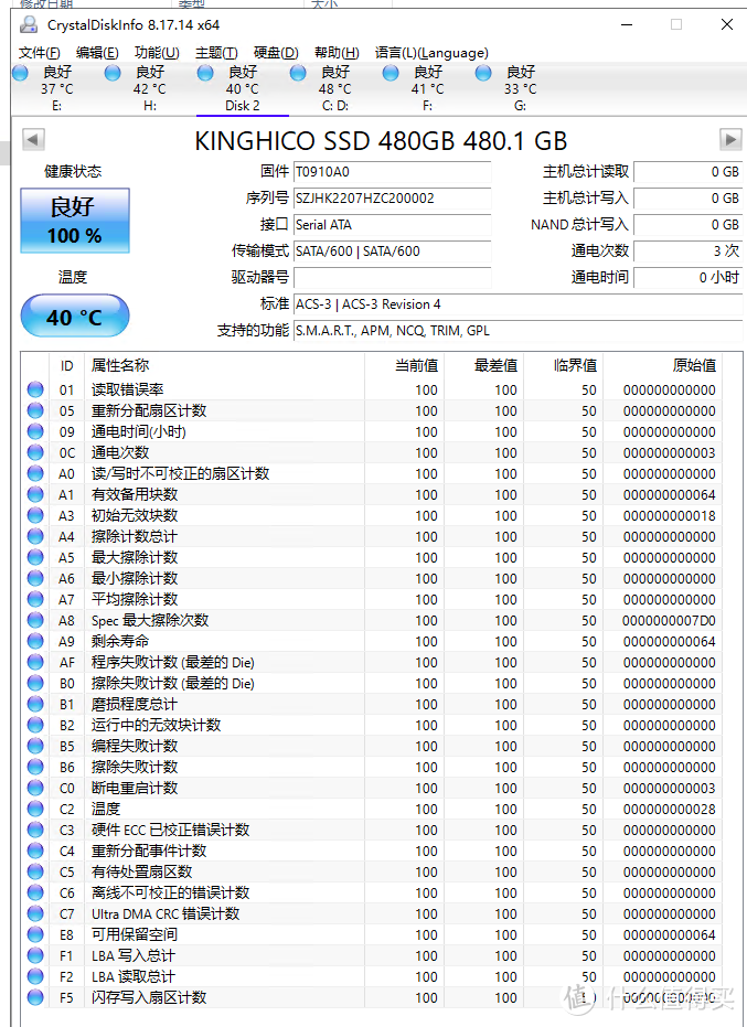 小容量固态硬盘避坑记录-8：金骇客 kinghico 480G sata