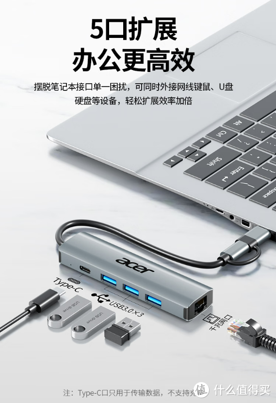 宏基USB3.0转千兆网口Type-C扩展坞：外观精致，便捷易用，实用性强