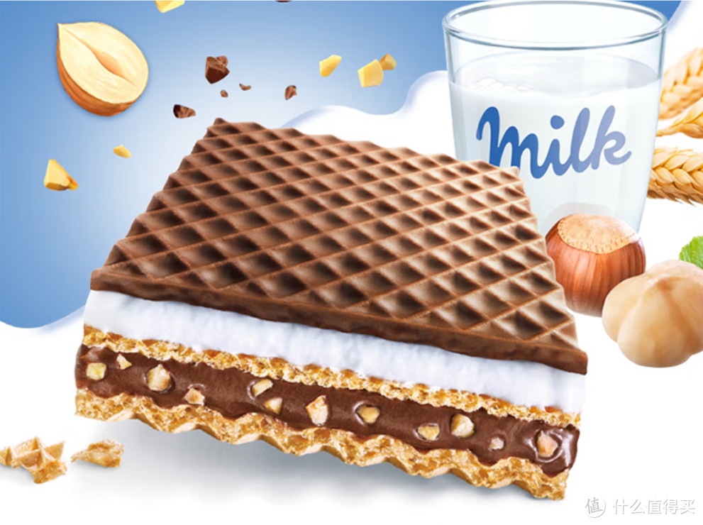 五层夹心，甄选原料——德国进口knoppers优力享牛奶榛子巧克力威化饼干