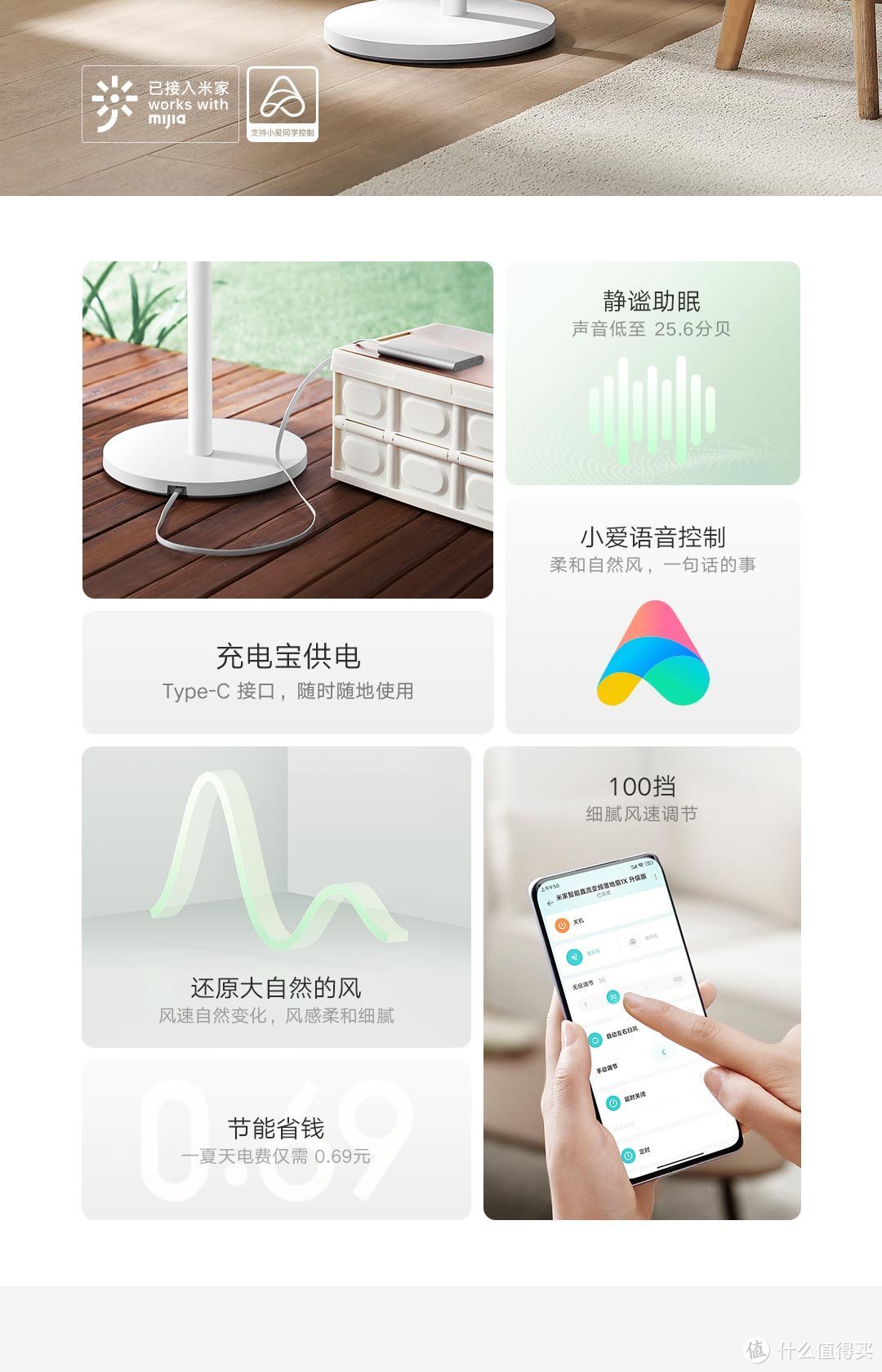 小米米家智能直流变频落地扇1X升级版。支持充电宝供电，10000mAh可用22小时。