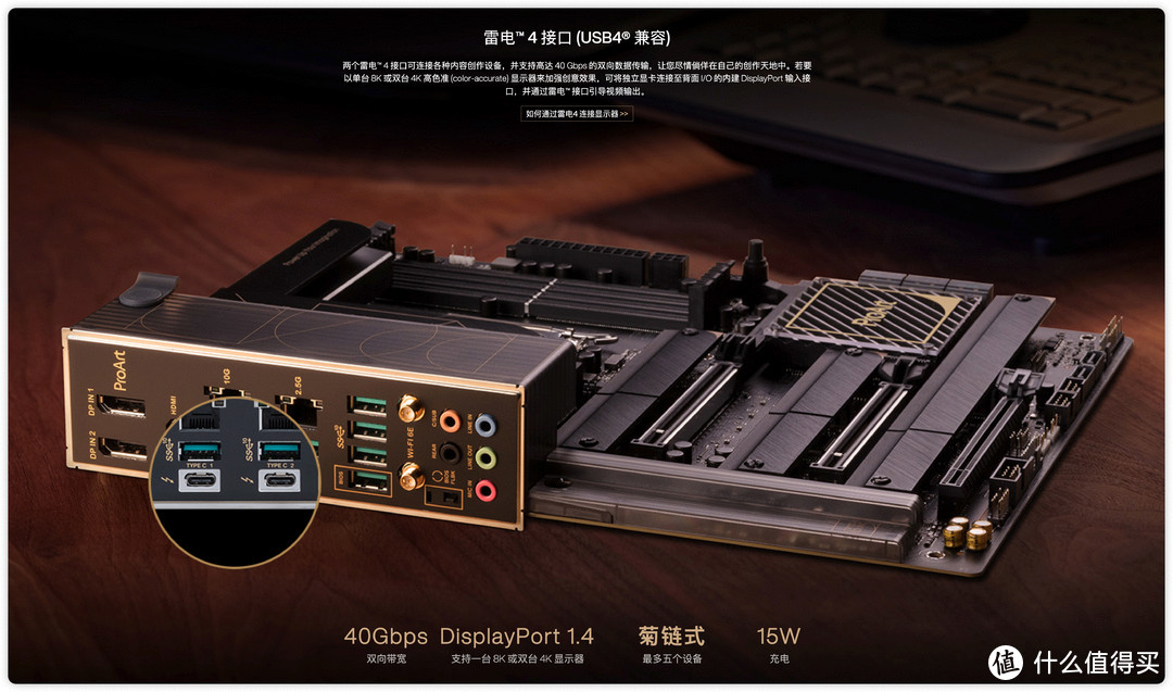 华硕ProArt Z790主板的IO接口（雷电4+10G+2.5G网卡）