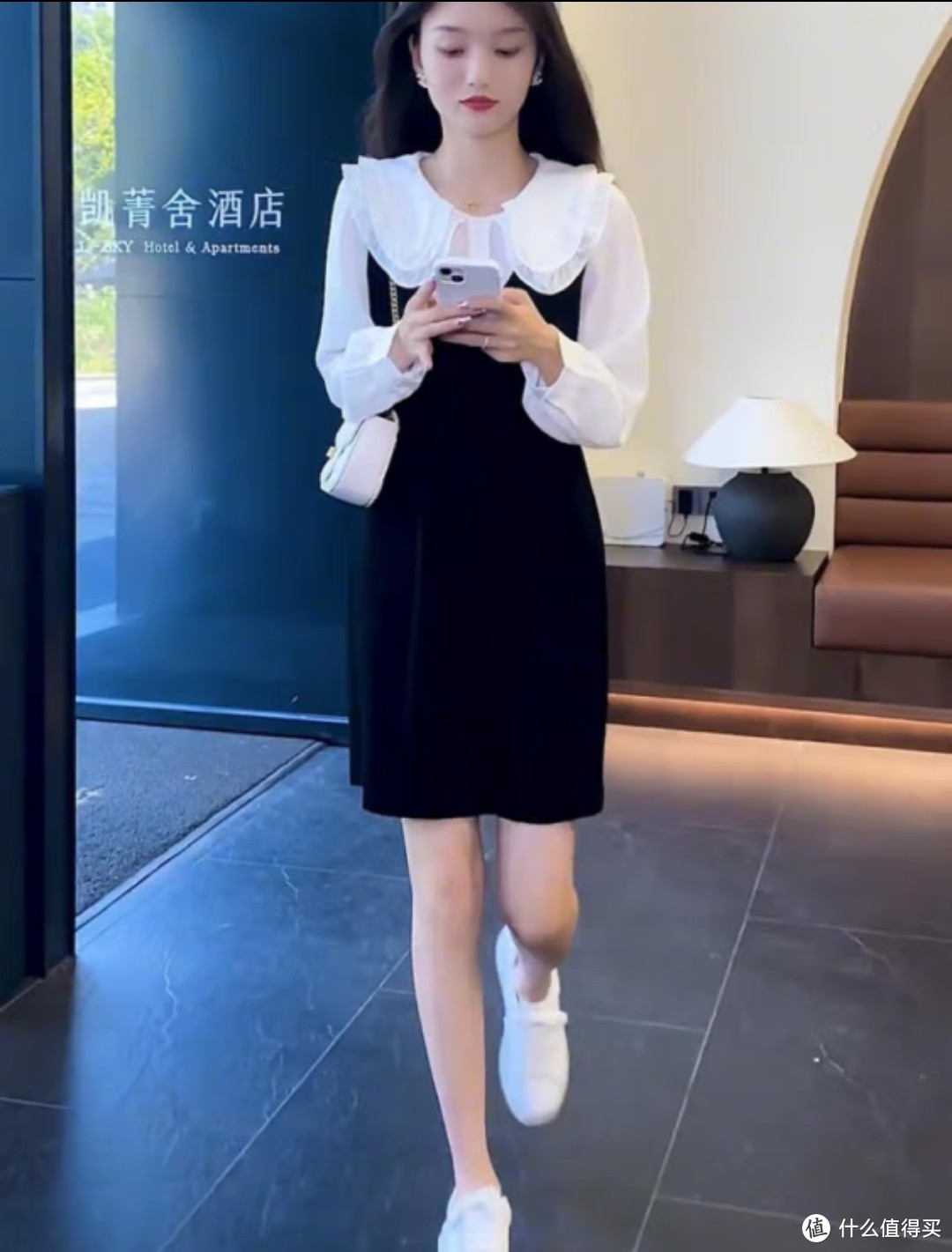 我的美好生活  幻黛 (HUANDAI)2023 新款小黑裙法式气质长袖连衣裙感女早初秋新款裙子白色 XL
