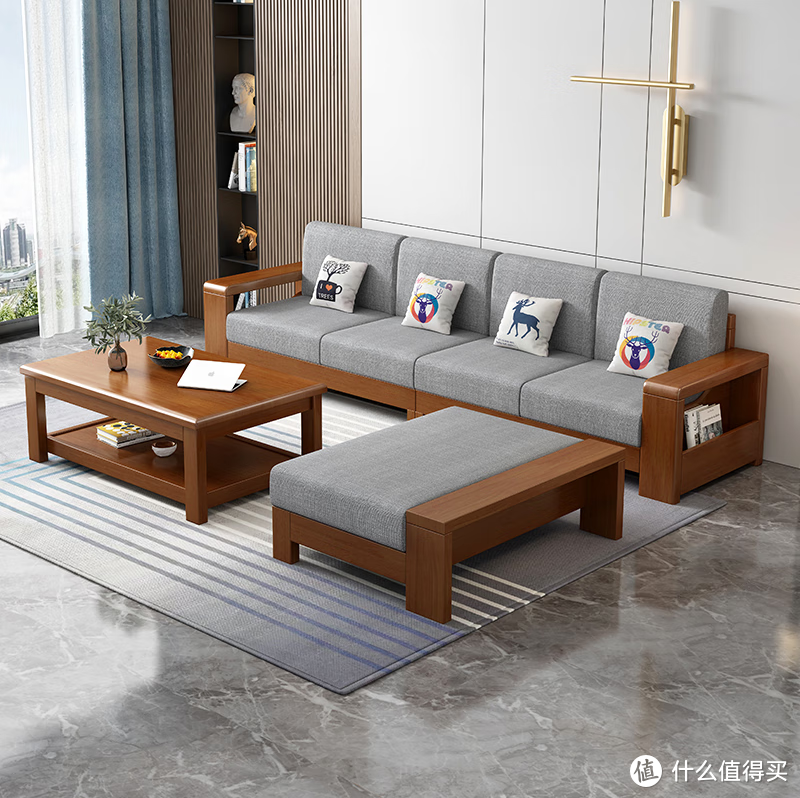 奈高新中式组合实木沙发茶几电视柜布艺简约家用大小户型客厅储物家具