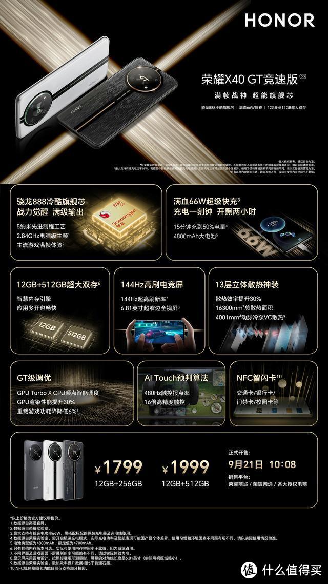 1799元起！荣耀X40 GT竞速版发布：LCD高刷屏+骁龙888+66W闪充