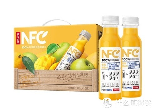 国庆宅家，尽享天然美味——农夫山泉 NFC果汁饮料 100%NFC芒果混合汁300ml*10瓶 礼盒