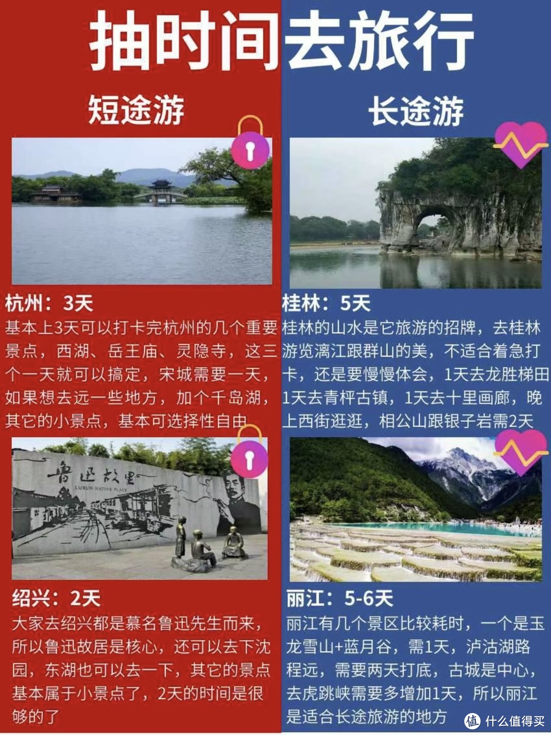 抽时间去旅行，20个地点，短途游＆长途游