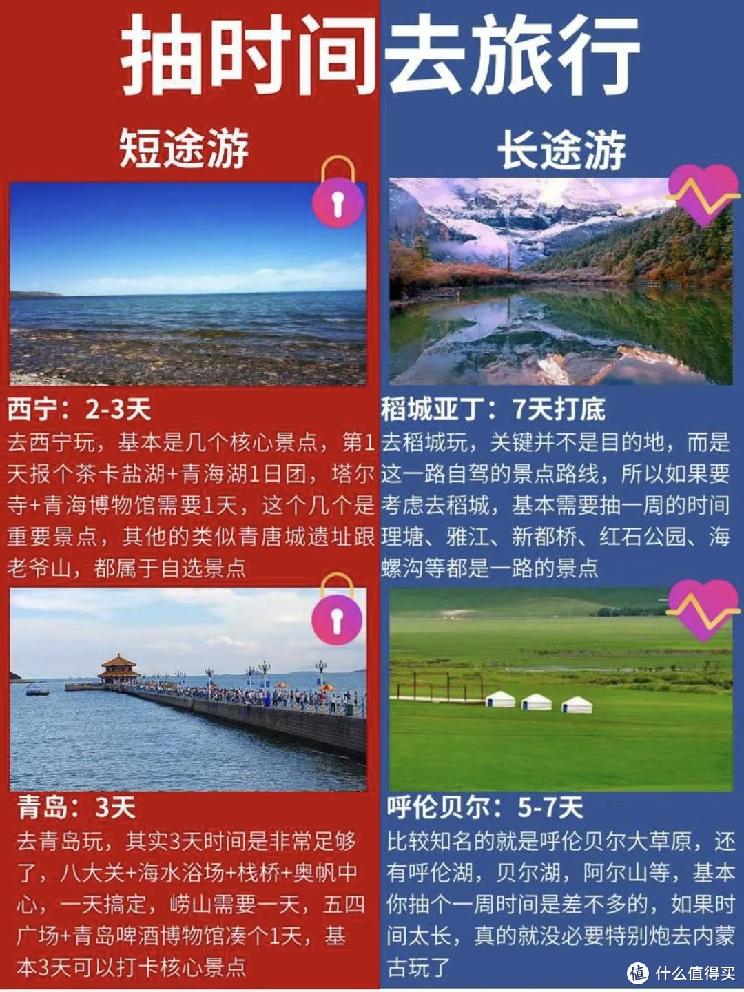 抽时间去旅行，20个地点，短途游＆长途游