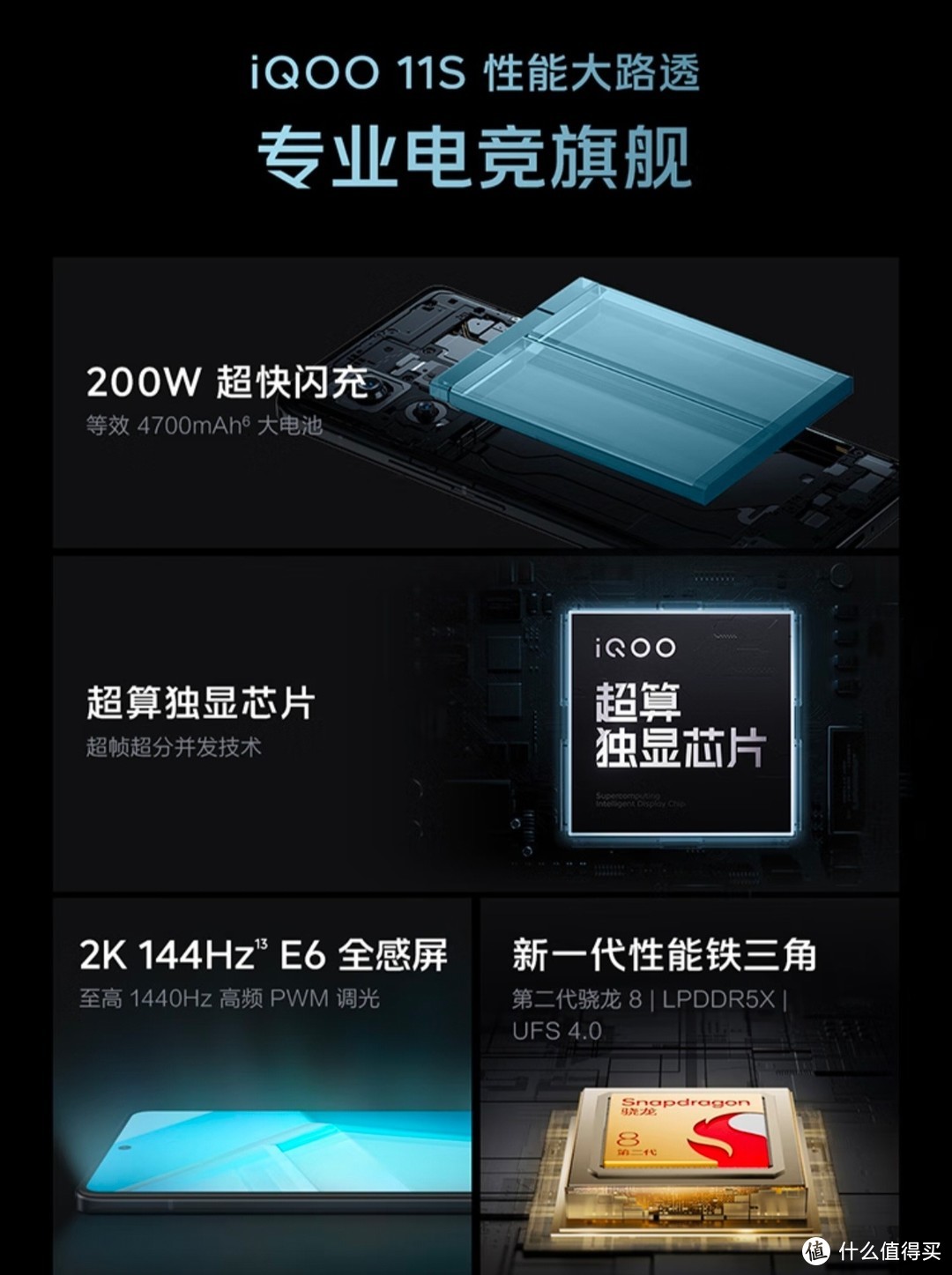 vivo iQOO 11S 16GB+512GB 钱塘听潮 2K 144Hz E6全感屏 200W闪充 超算独显芯片 第二代骁龙8 