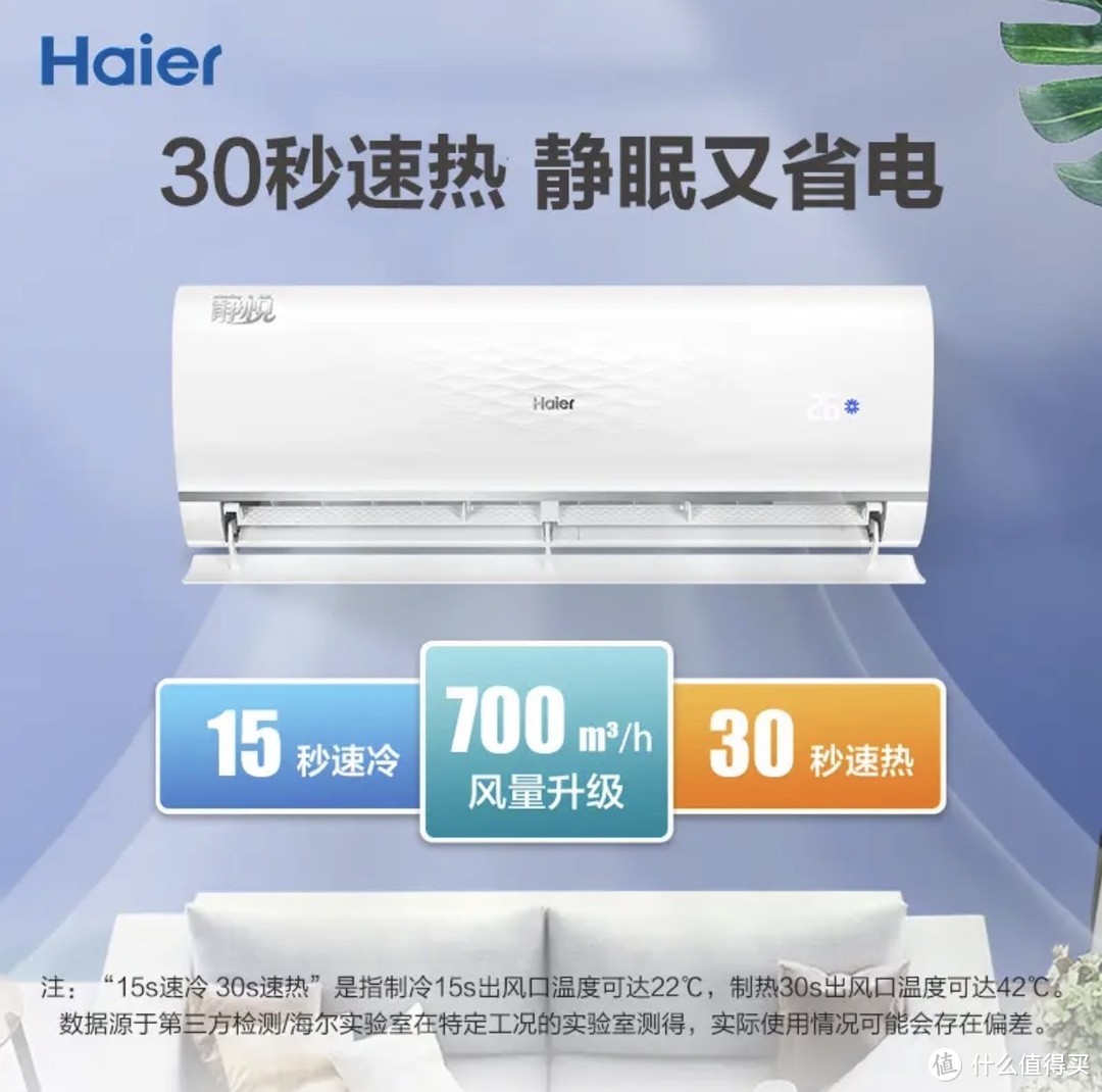 舒适与省电并存🐟海尔静悦1.5匹新一级能效变频冷暖卧室壁挂式空调挂机节能省电 