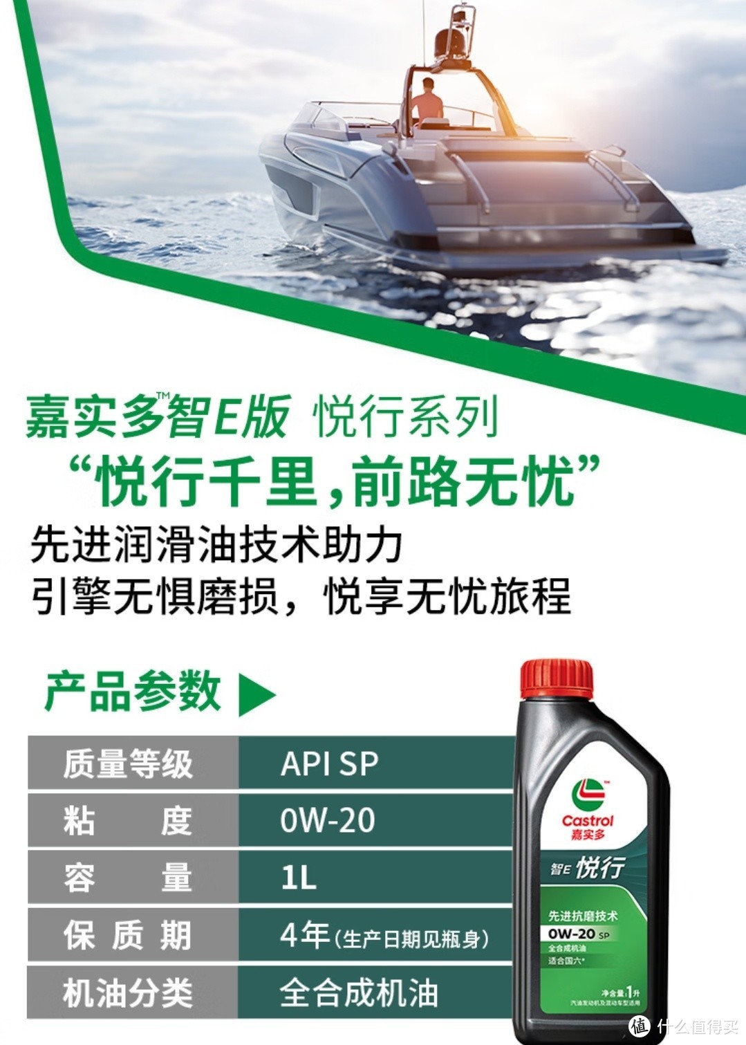 嘉实多（Castrol）智E版悦行全合成机油0W-20 SP 1L：汽车保养的至臻选择