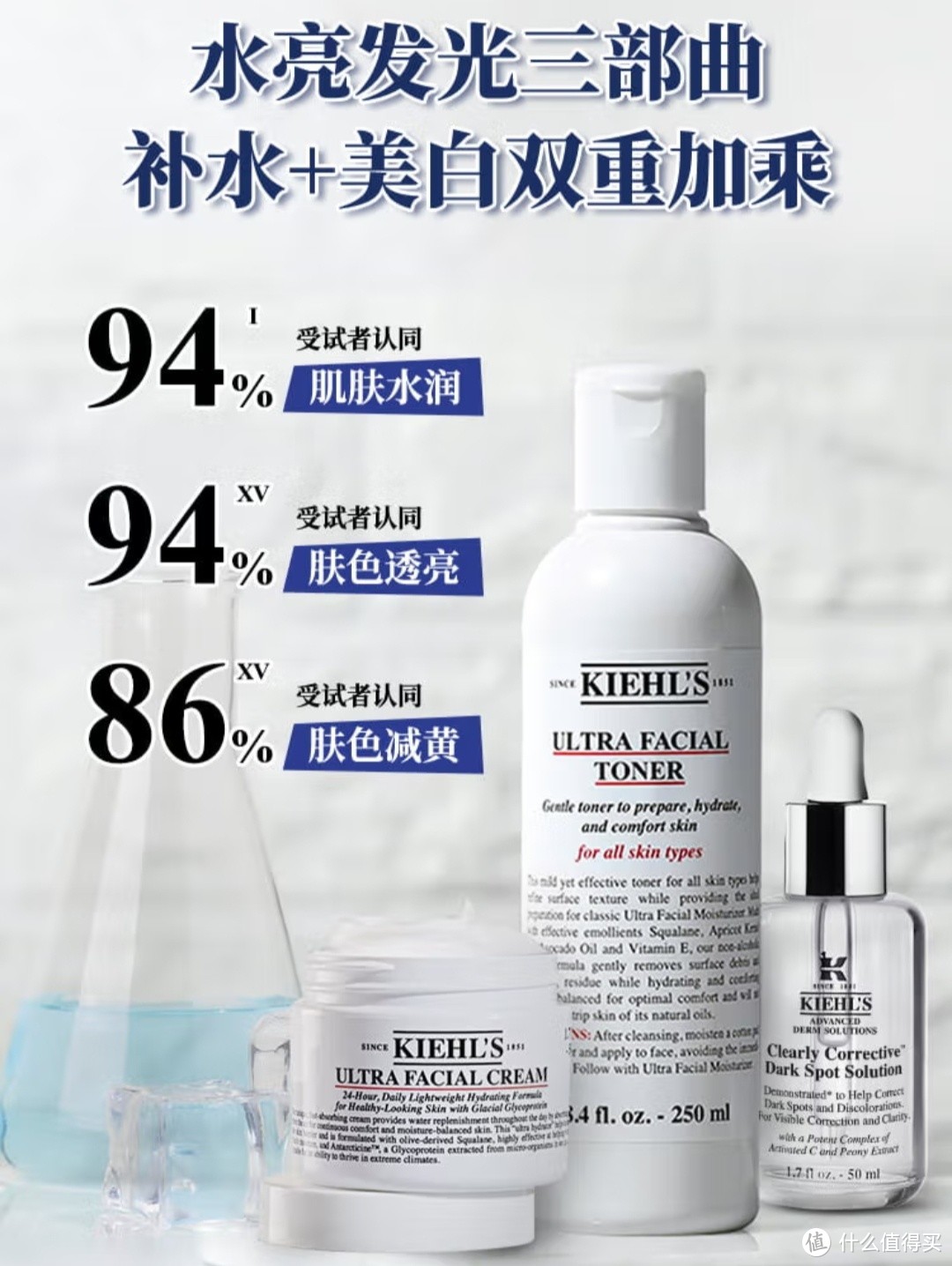 科颜氏（Kiehl's）高保湿爽肤水面霜安白瓶套装 女神们的护肤神器！