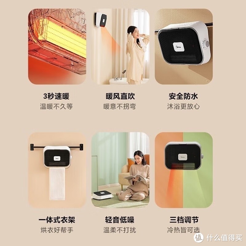 美的（Midea）暖风机取暖器 家用壁挂式浴室电暖气 速热防水卫生间热风机电暖风 HFY20Y